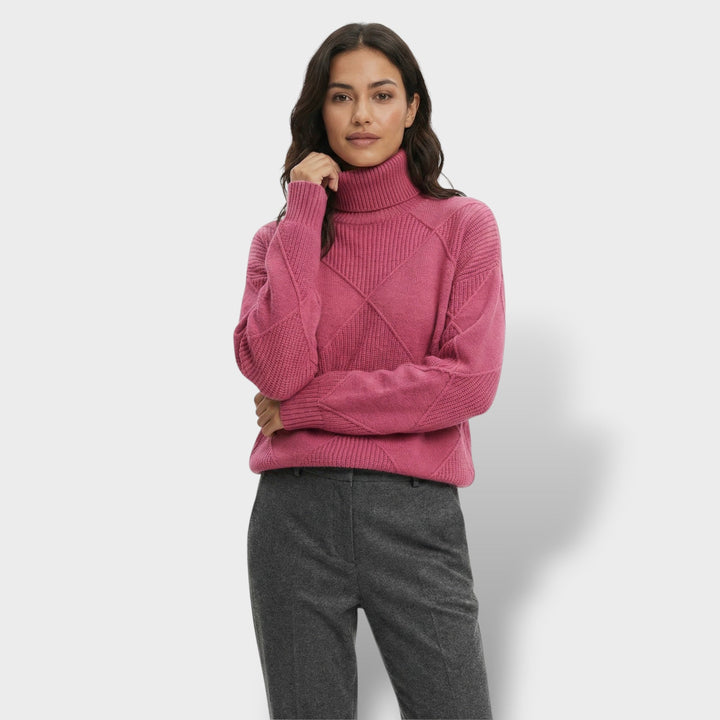 Pull Col Haut Tricot Losanges Femme