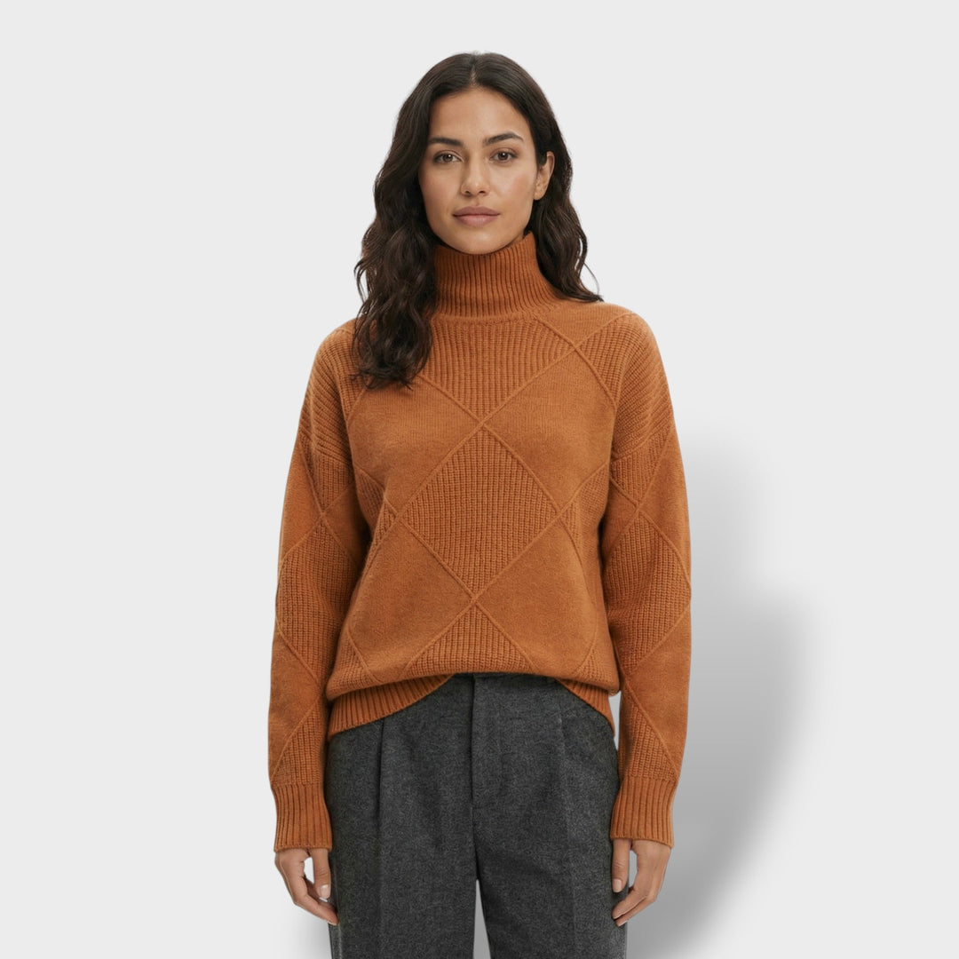 Pull Col Haut Tricot Losanges Femme