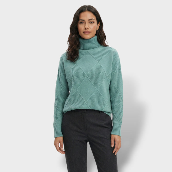 Pull Col Haut Tricot Losanges Femme