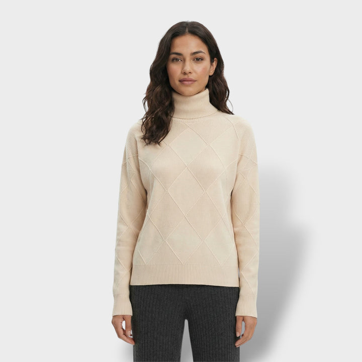 Pull Col Haut Tricot Losanges Femme