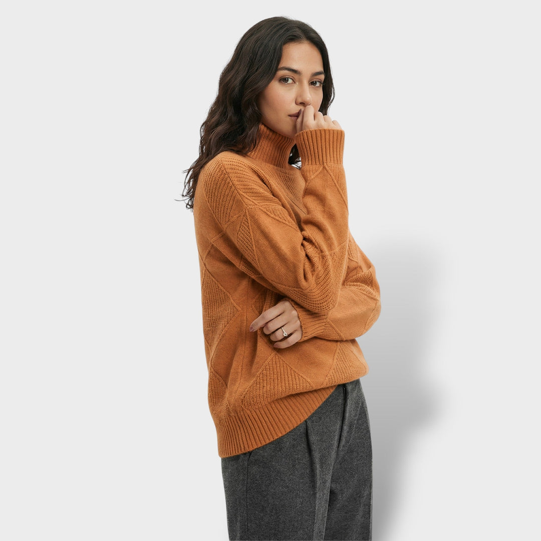 Pull Col Haut Tricot Losanges Femme