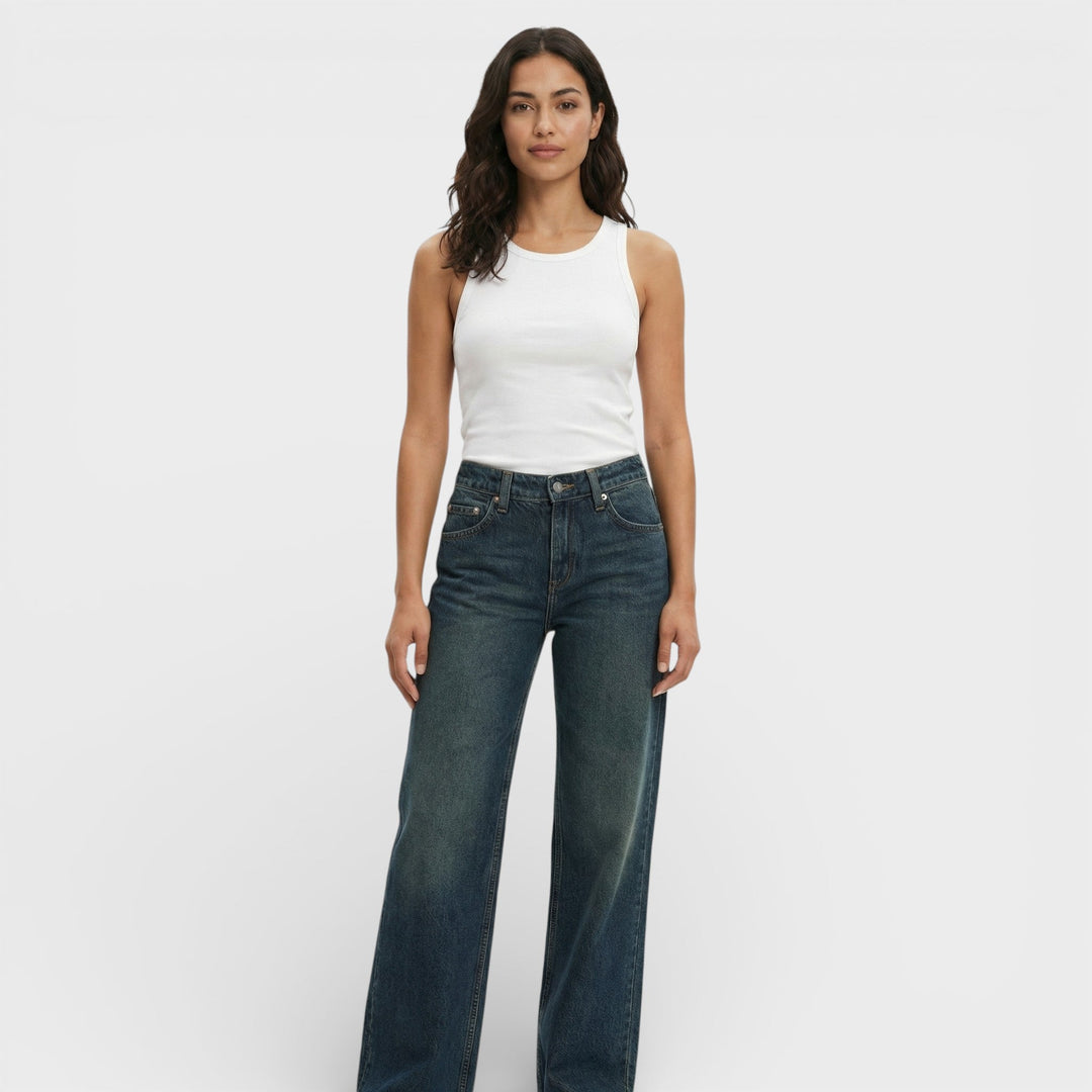 Jean Taille Moyenne Jambe Large Femme