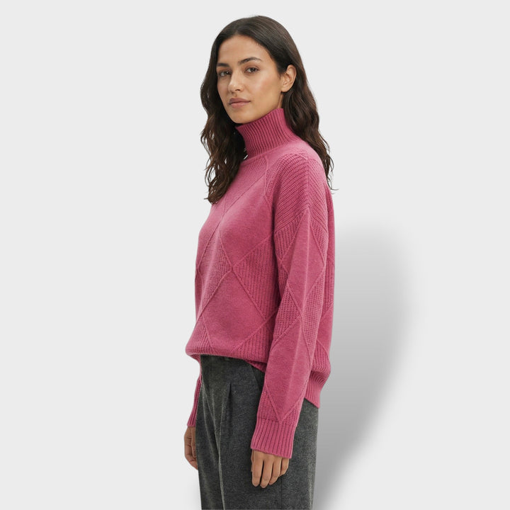 Pull Col Haut Tricot Losanges Femme