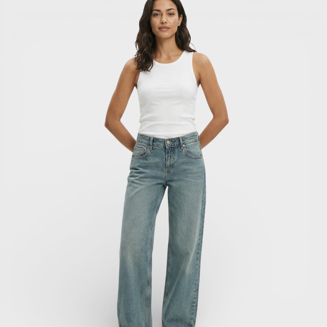 Jean Taille Moyenne Jambe Large Femme