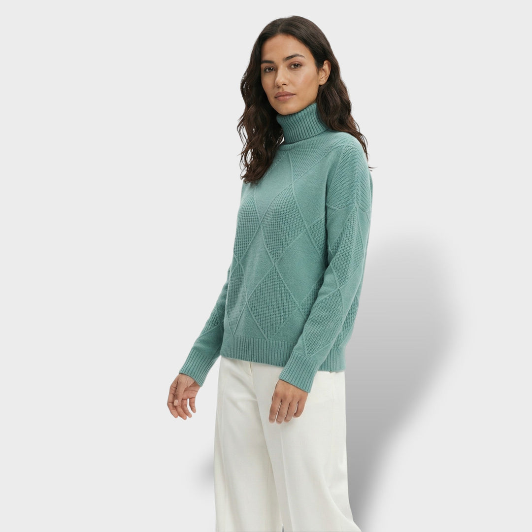 Pull Col Haut Tricot Losanges Femme