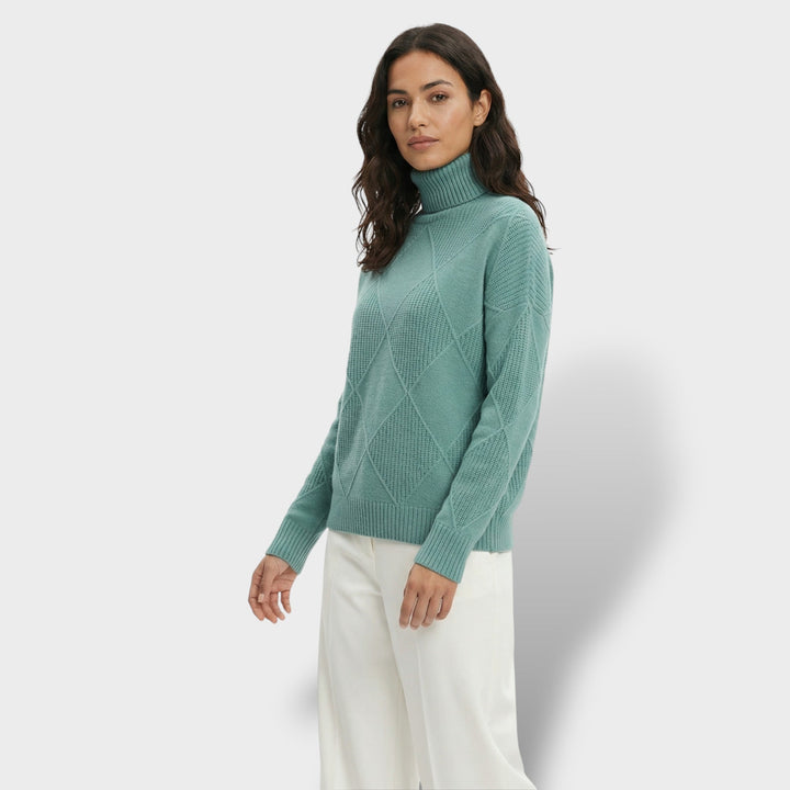 Pull Col Haut Tricot Losanges Femme