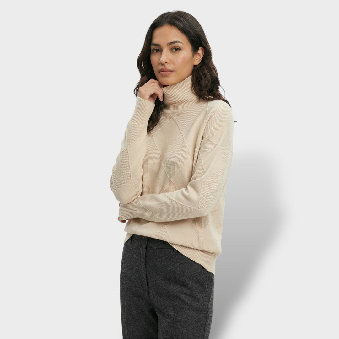 Pull Col Haut Tricot Losanges Femme
